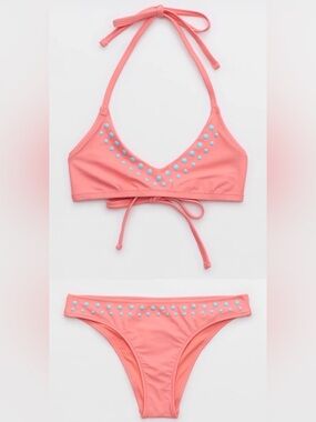 NWT Aerie FULL SET Halter Voop Top + Cheeky Bottom in Spicy Coral - Size L